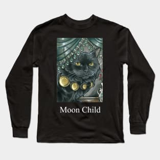 Black Cat - Moon Phases Necklace - Moon Child -White Lettering Long Sleeve T-Shirt